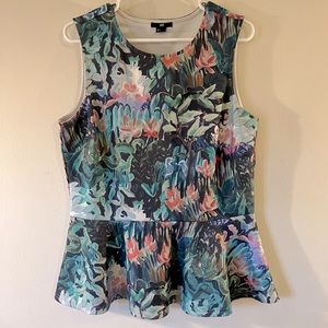 H&M Floral Painted Multi Color Peplum Top (L)